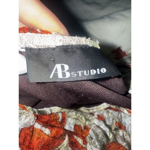 AB Studio Y2K Ruched Floral Mesh Top Fairy Grunge Ruffle Romantic Stretch XL - Picture 13 of 15